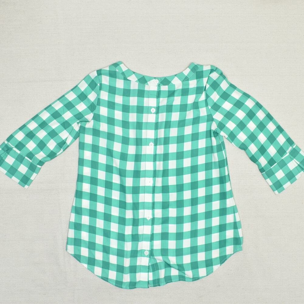 Banana Republic Women Blouse Top Polyester Green Plaid 3/4 Sleeve Crew Size M - Picture 3 of 8
